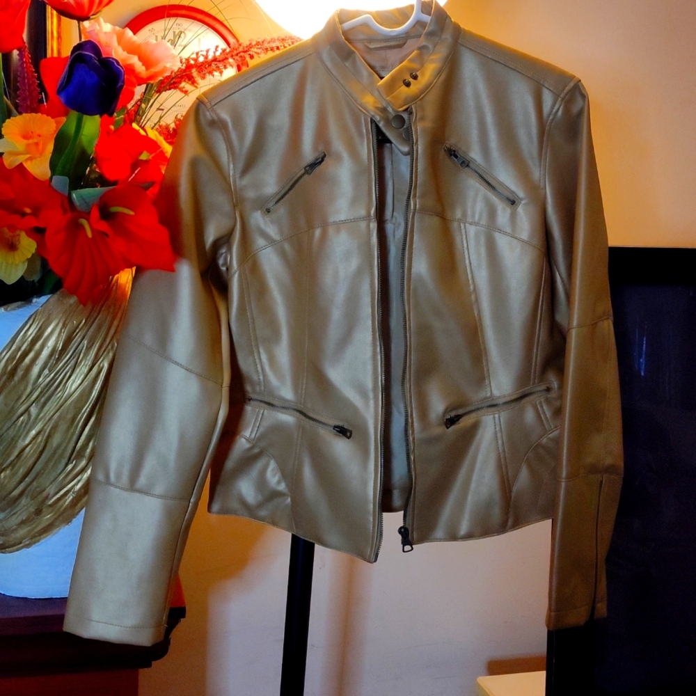 Brandon Thomas Motorcycle Jacket Tan Gold Water Resistant (Small)